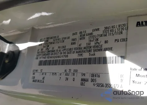 2013 Ford E-150 Commercial from USA, damaged, VIN 1FTNE1EWXDDB31705